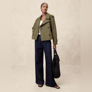 NEW Banana Republic Oversized Short Cropped Trench Coat Green Boxy medium jacket